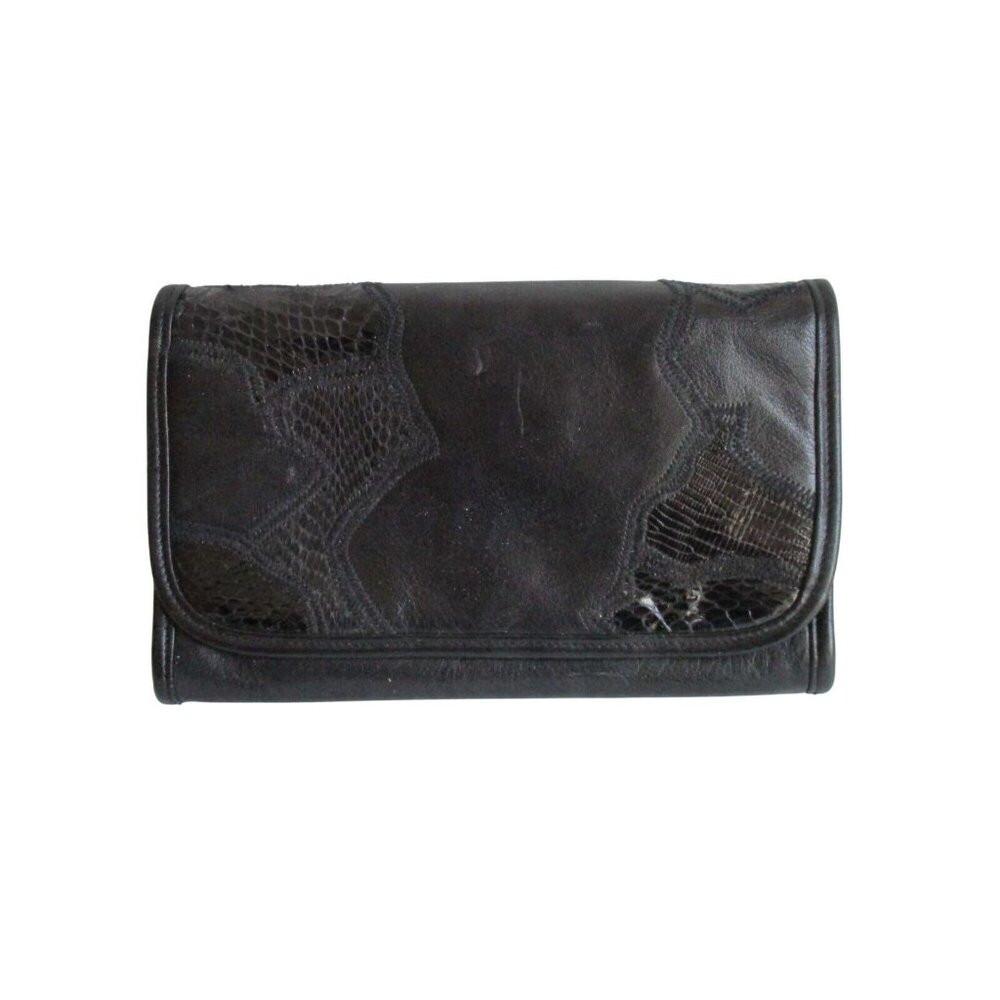 *Clemente Black 2-Way Clutch Retile Patch Accents Envelope Foldover